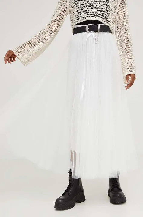 Suknja Answear Lab boja: bijela, maxi, širi se prema dolje