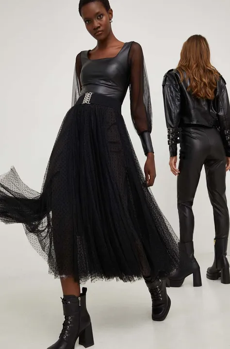 Suknja Answear Lab  X limitirana kolekcija NO SHAME boja: crna, maxi, širi se prema dolje