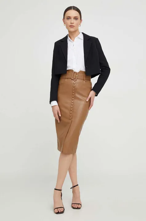 Suknja Answear Lab boja: smeđa, midi, pencil