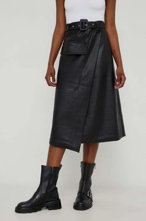 Suknja Answear Lab boja: crna, midi, širi se prema dolje