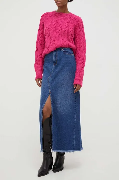 Answear Lab spódnica jeansowa kolor niebieski midi prosta