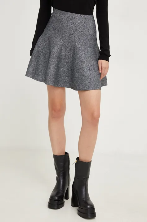 Suknja Answear Lab boja: srebrna, mini, širi se prema dolje