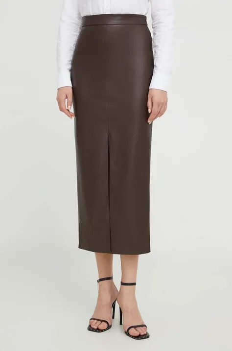 Suknja Answear Lab boja: smeđa, maxi, ravna