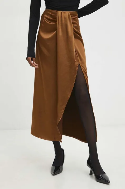 Suknja Answear Lab boja: smeđa, maxi, ravna