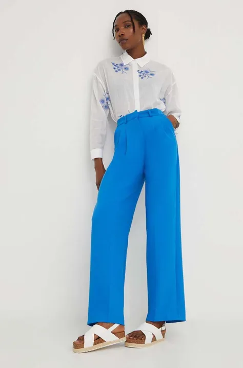 Answear Lab spodnie damskie kolor niebieski proste high waist