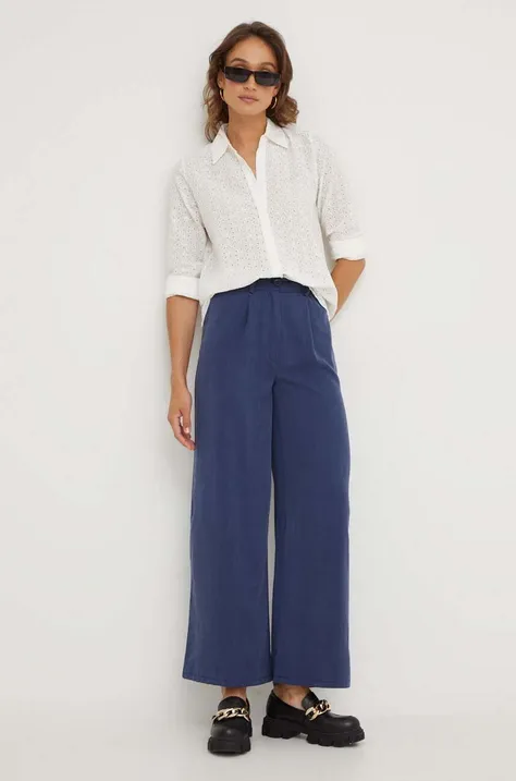 Answear Lab pantaloni femei, culoarea albastru marin, lat, high waist