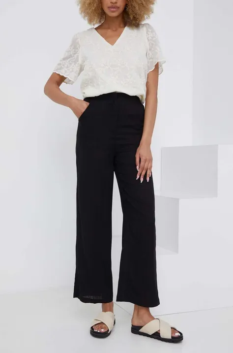 Answear Lab spodnie z lnem kolor czarny proste high waist