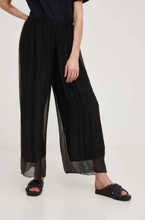 Answear Lab spodnie z jedwabiem kolor czarny szerokie high waist