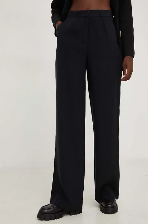 Nohavice Answear Lab X limitovaná kolekcia NO SHAME dámske, čierna farba, široké, vysoký pás