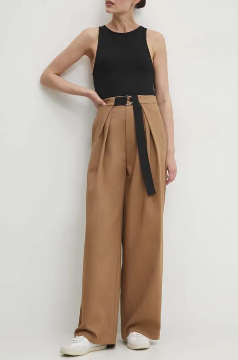 Nohavice Answear Lab dámske, hnedá farba, široké, vysoký pás
