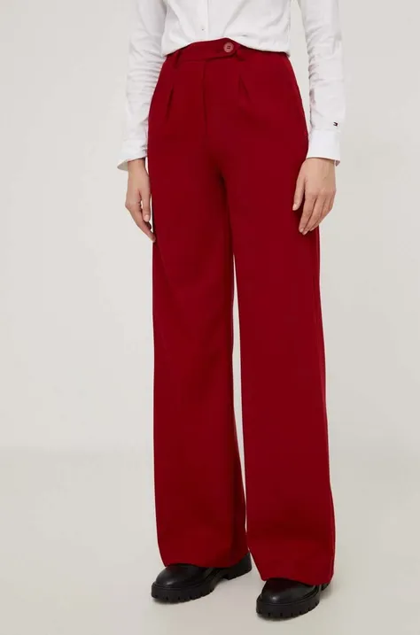 Answear Lab spodnie damskie kolor czerwony dzwony high waist