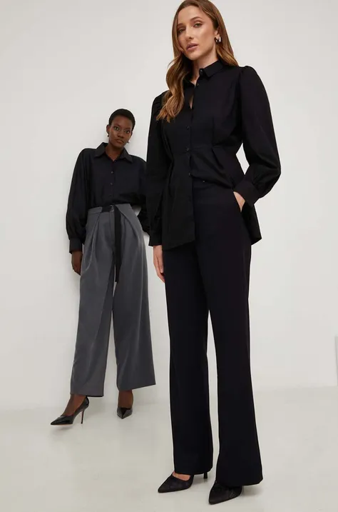 Nohavice Answear Lab X limitovaná kolekcia NO SHAME dámske, čierna farba, rovné, vysoký pás