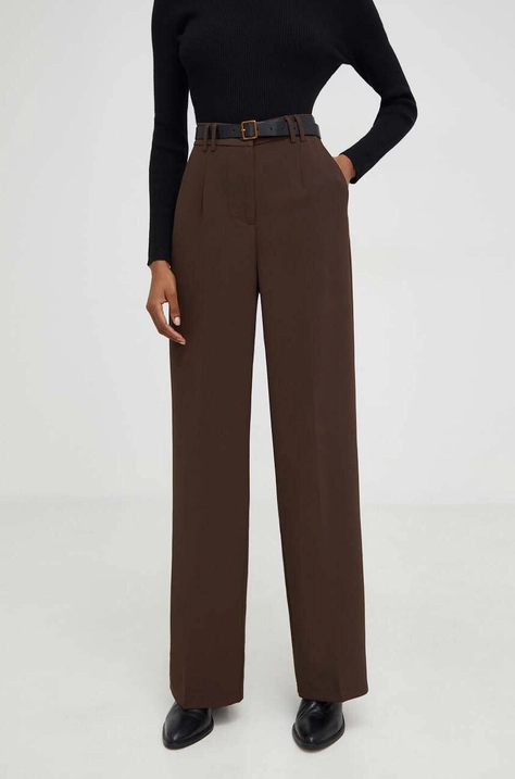 Answear Lab pantaloni femei, culoarea maro, drept, high waist