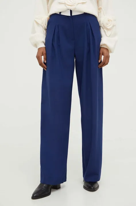 Answear Lab spodnie damskie kolor granatowy szerokie high waist