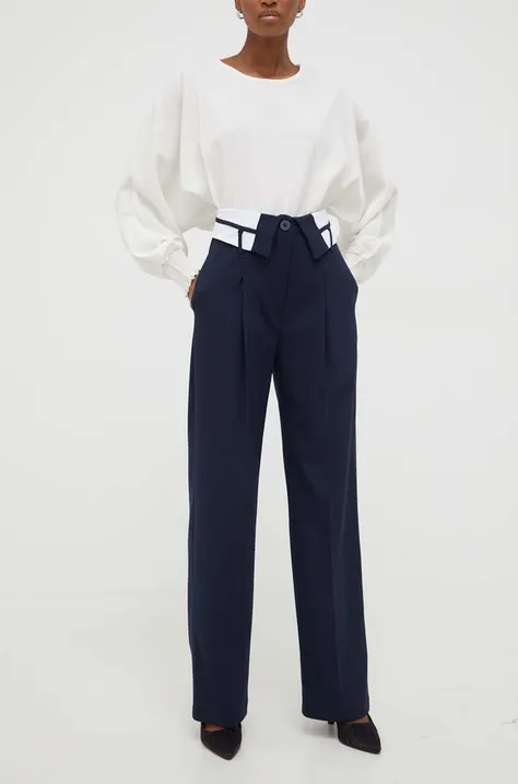 Answear Lab spodnie damskie kolor granatowy proste high waist
