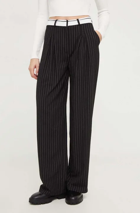 Bavlnené nohavice Answear Lab čierna farba, široké, vysoký pás