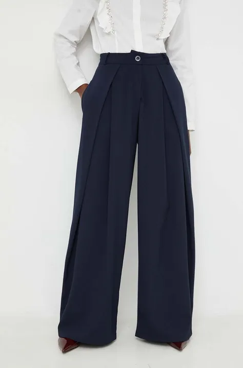 Nohavice Answear Lab dámske, tmavomodrá farba, široké, vysoký pás