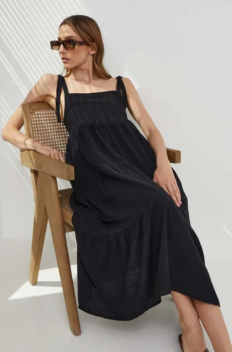 Answear Lab sukienka bawełniana kolor czarny midi rozkloszowana