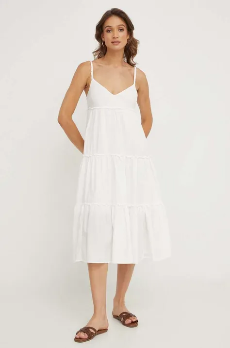 Бавовняна сукня Answear Lab колір білий midi розкльошена