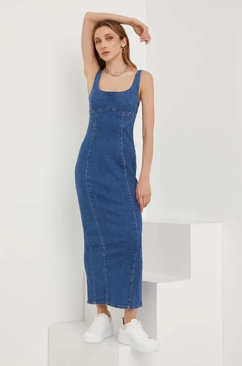 Answear Lab sukienka jeansowa kolor niebieski maxi dopasowana