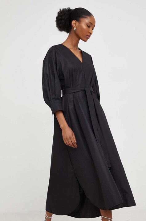 Answear Lab rochie din bumbac culoarea negru, midi, evazată