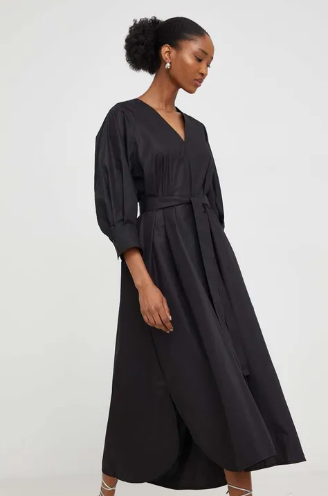 Bavlnené šaty Answear Lab čierna farba, midi, áčkový strih