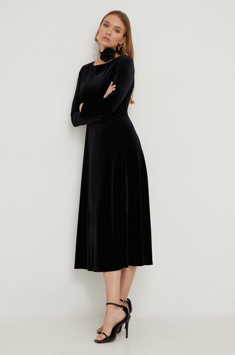 Answear Lab rochie culoarea negru, midi, evazată