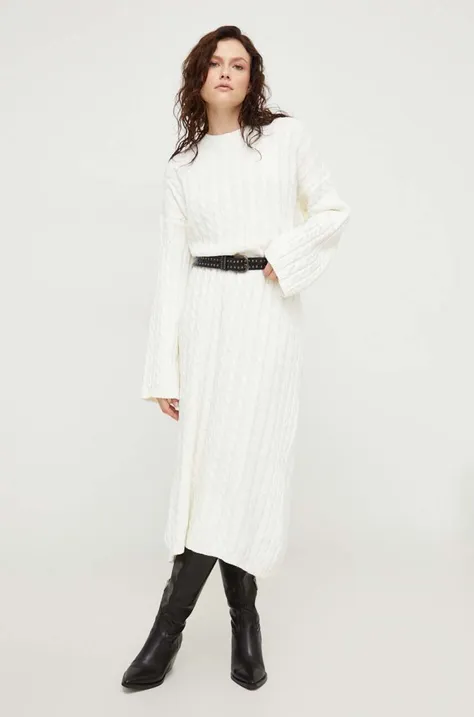 Answear Lab sukienka kolor beżowy maxi oversize