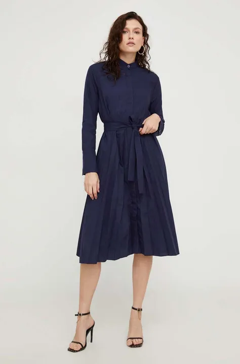 Pamučna haljina Answear Lab boja: tamno plava, mini, širi se prema dolje