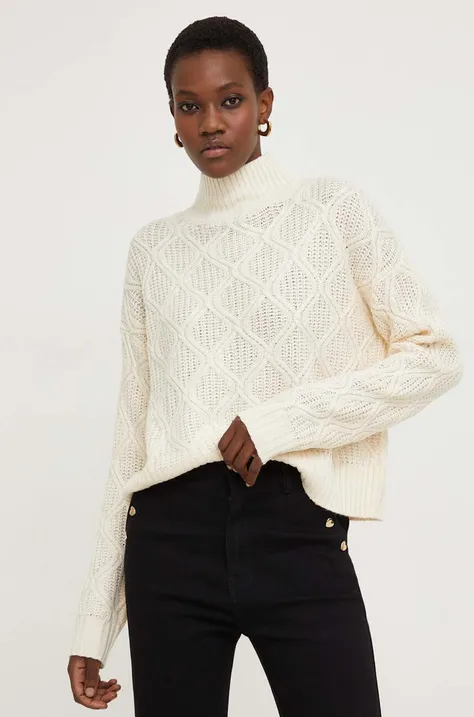 Answear Lab sweter damski kolor beżowy lekki z półgolfem