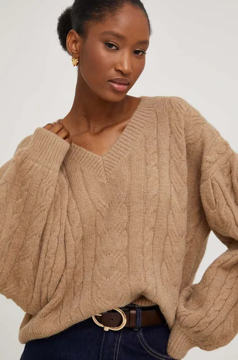 Answear Lab sweter z wełną kolor brązowy ciepły