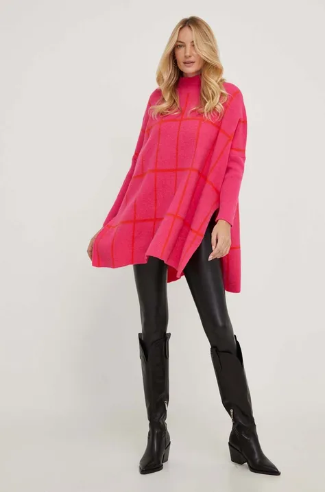 Pulover s dodatkom vune Answear Lab za žene, boja: ružičasta, s poludolčevitom
