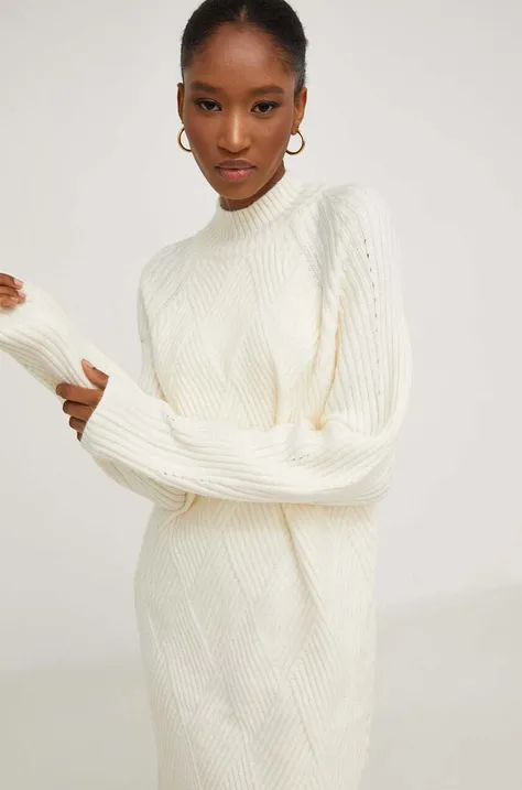 Vlnený sveter Answear Lab biela farba, s polorolákom