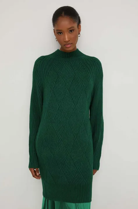 Answear Lab gyapjú pulóver zöld, félgarbó nyakú