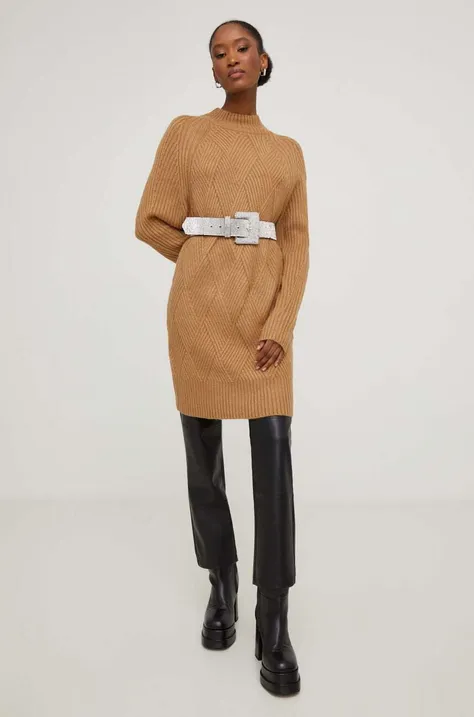 Answear Lab pulover de lana culoarea maro, cu turtleneck