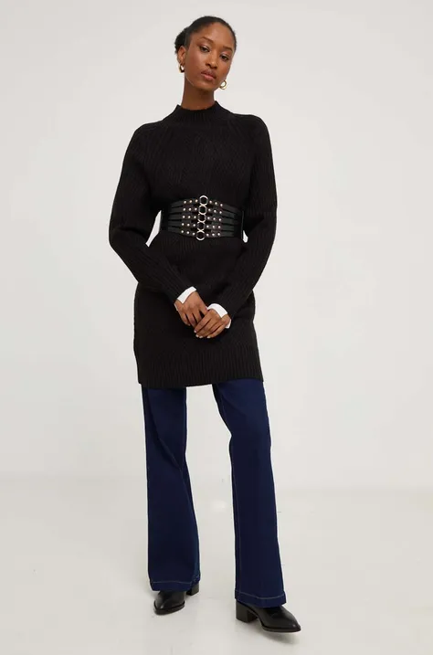 Vlnený sveter Answear Lab čierna farba, s polorolákom