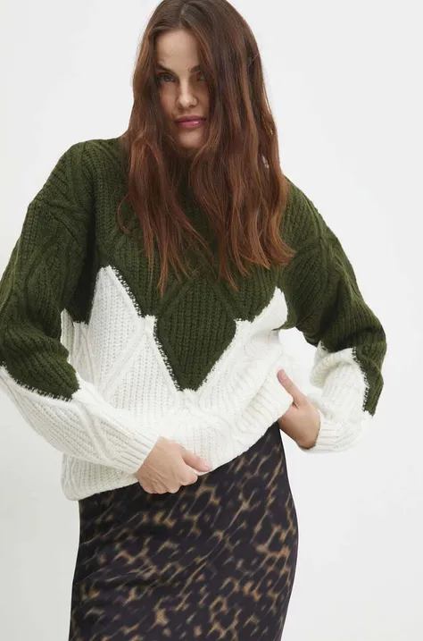 Answear Lab sweter z wełną kolor zielony ciepły