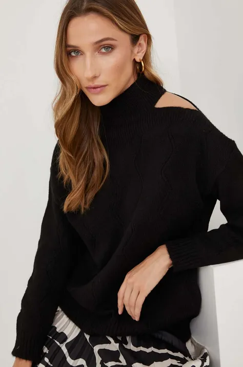 Answear Lab sweter z wełną kolor czarny z półgolfem