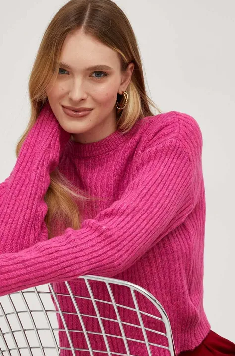 Pulover s dodatkom vune Answear Lab za žene, boja: ružičasta