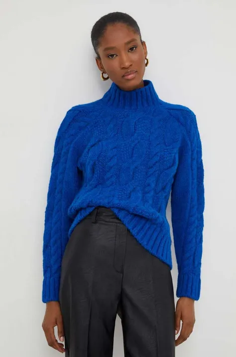 Answear Lab pulover de lana culoarea albastru marin, călduros, cu guler