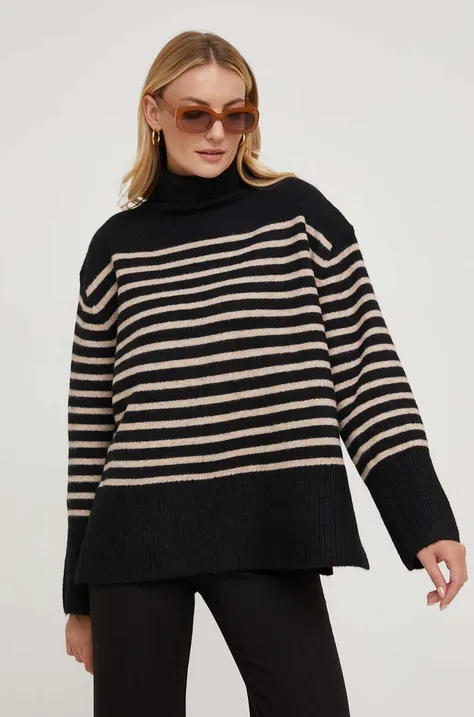 Answear Lab gyapjú pulóver fekete, garbónyakú