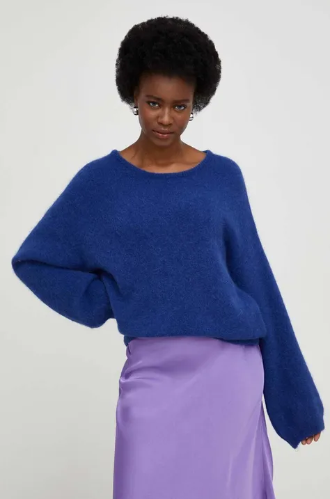 Answear Lab sweter wełniany damski kolor granatowy
