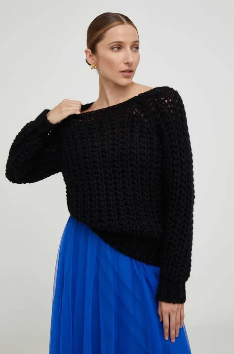 Vlnený sveter Answear Lab čierna farba, teplý