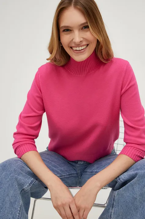 Answear Lab sweter damski kolor różowy z półgolfem