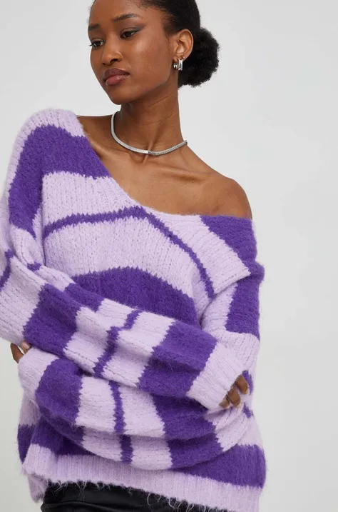 Answear Lab sweter z wełną kolor fioletowy