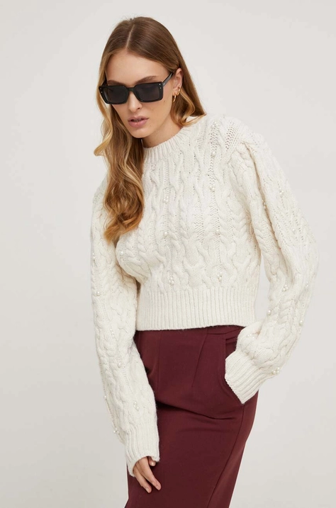 Answear Lab sweter z wełną kolor beżowy lekki