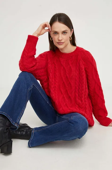 Answear Lab sweter z wełną kolor czerwony