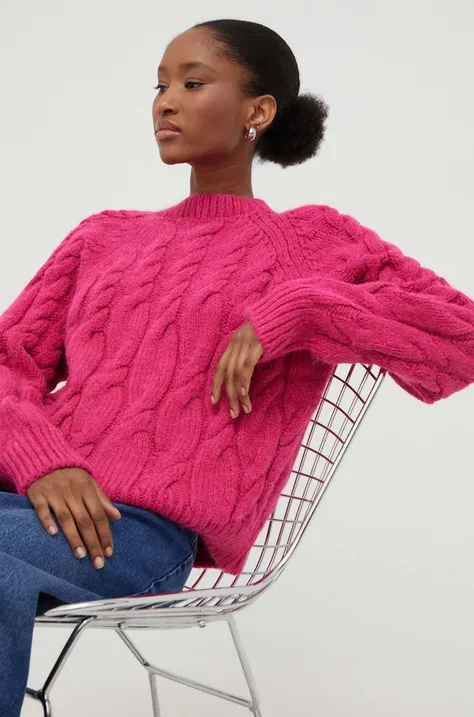 Vuneni pulover Answear Lab boja: ružičasta, topli