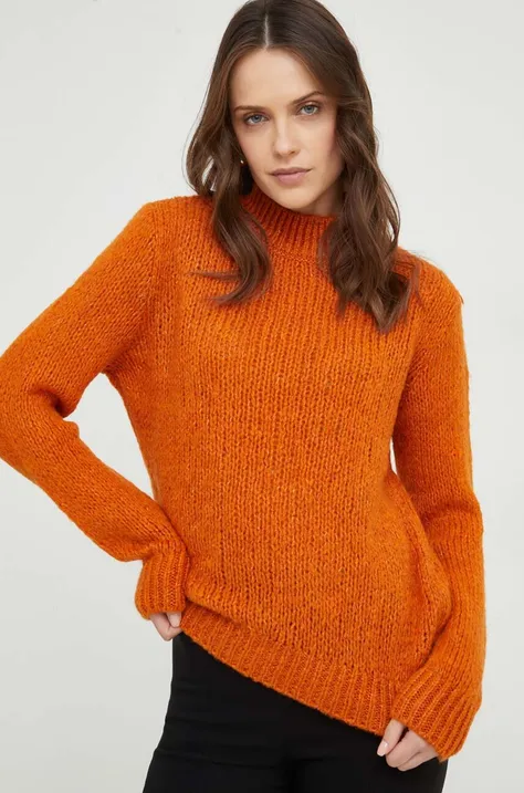 Vlnený sveter Answear Lab oranžová farba, s polorolákom