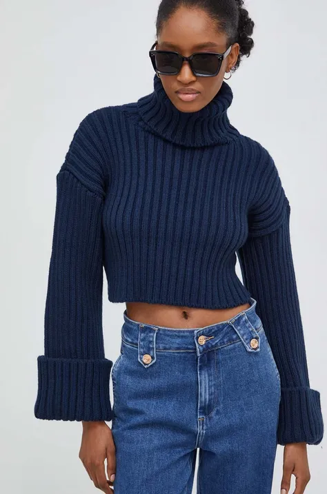 Пуловер Answear Lab дамски в тъмносиньо от топла материя с поло